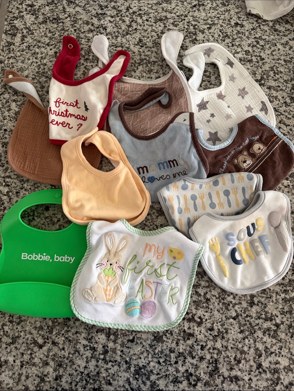 Assorted Baby Bibs - Green, White, Brown, Blue, Yellow - Mixed Kids Accessories